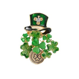 coadipress St. Patrick's Day Brooch Pin for Women Dainty Rhinestone Green Clover Leaf Shamrock Hat Brooch Lucky Decor Accessories St Patrick's Day Irish Holiday Fashion Jewelry (Shamrock Hat)