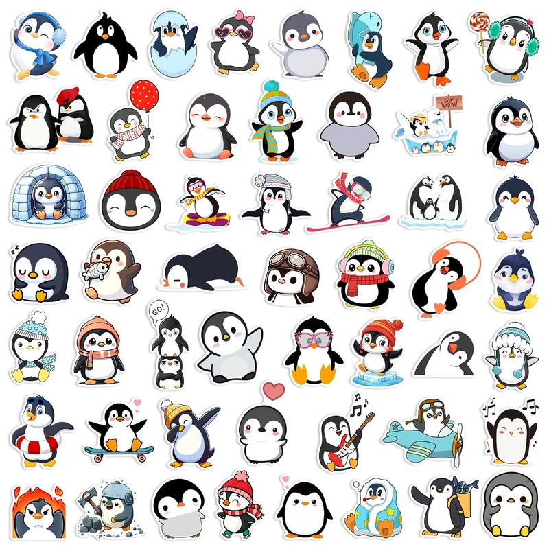 Cartoon Penguin Stickers for Laptop (50 Pieces), Gift for Children,