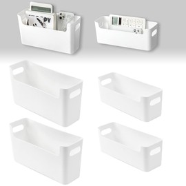 JNEYVIC Pack of 4 Storage Boxes Plastic White Organiser Boxes without Lid Plastic Box Plastic Box White Small Storage Basket Plastic with Handles Organiser Box for Kitchen Bathroom