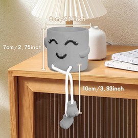 Uguisu 1 Piece Gray Cute Smiley Cement Planter, Small Plant Pot, Indoor Succulent Pot, Fun Planter with Hanging Feet for Living Room, Office, Desk and Bathroom Shelf Decor (Plants Not Included).