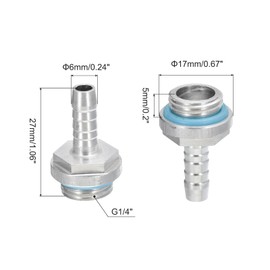 MECCANIXITY Hose Barb Fittings G1/4 x 6mm Thread Male Aluminum Pipe Fitting Adapter for Water Cooling System Pack of 6