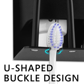 LUEXBOX Toothbrush Holder Wall Mounted for Bathroom, 4 Cups Toothbrush and Toothpaste Holder, Stainless Steel Razor Holder for Shower, Multifunctional Shower Organizer Black