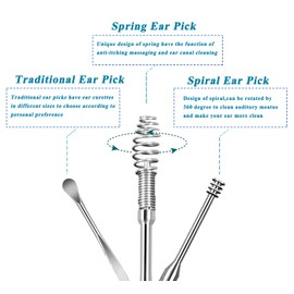 8 Pcs Ear Pick Earwax Removal Kit, Ear Cleaning Tool Set, Ear Curette Ear Wax Remover Tool with Storage Box and Cleaning Brush