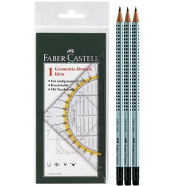 Faber-Castell 177091 Geometric Triangle Small 14 cm + 3 Pencils HB with Eraser Tip on the Back