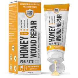 SILVER GRADE Dog Wound Care with Manuka Honey & Colloidal Silver for Scratches & Skin Irritations – Cat & Dog Hot Spot Treatment Gel Works as Honey Rapid Wound Repair for Horses – for All Pets – 2-Oz