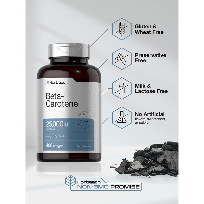Horbäach Beta Carotene Supplement | 25000 IU Softgels | 7,500
