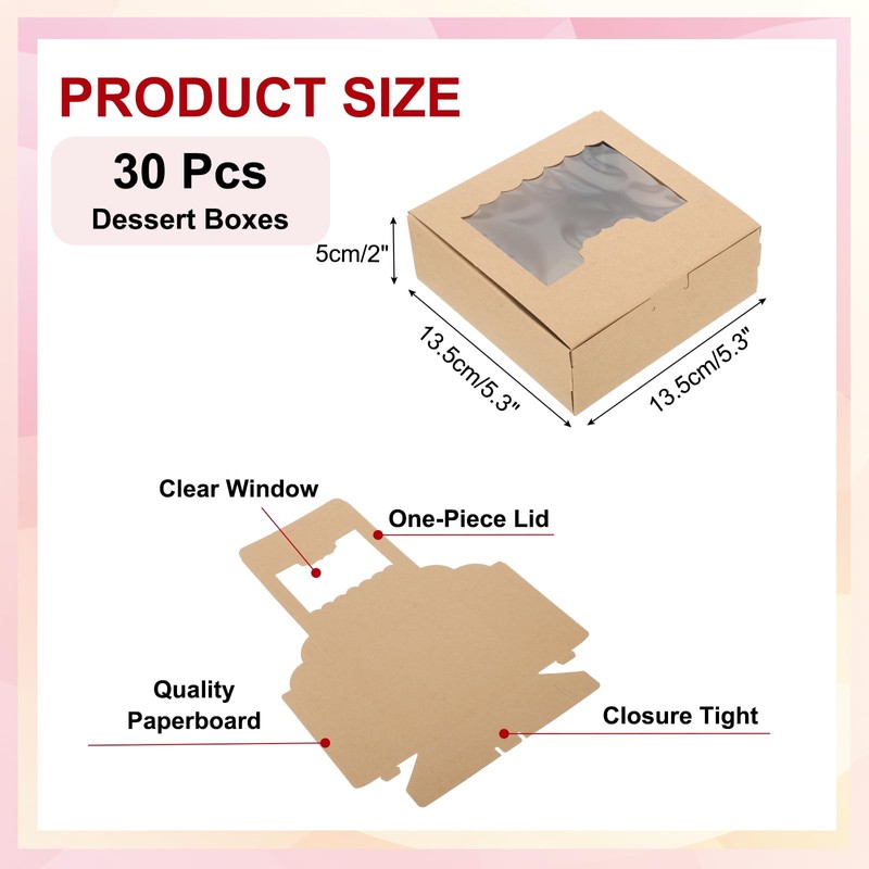 PATIKIL 5.3 x 5.3 x 2 Kraft Bakery Boxes, 30