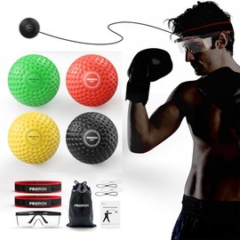 PROIRON Reflex Ball con Occhiali di Protezione, Palla Riflessa da Boxe con 2 Fasce Regolabili, Pallina Boxe per Adulti Allenamento