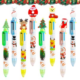 Christmas Ballpoint Pens, 8 Pieces, Retractable Ballpoint Pen, 6-in-1, Multicoloured Pens, Retractable Ballpoint Pen, Multifunctional, Christmas Tree, Snowman, Santa Claus, Reindeer Marker Pen, Random