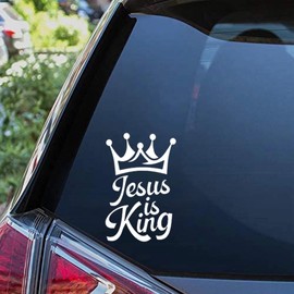 Jesus Is King Car Decal Sticker – Christian Faith Vinyl Bumper Sticker for Car, Truck, Laptop, Window – Religious Jesus Quote Stickers 2Packs(white)