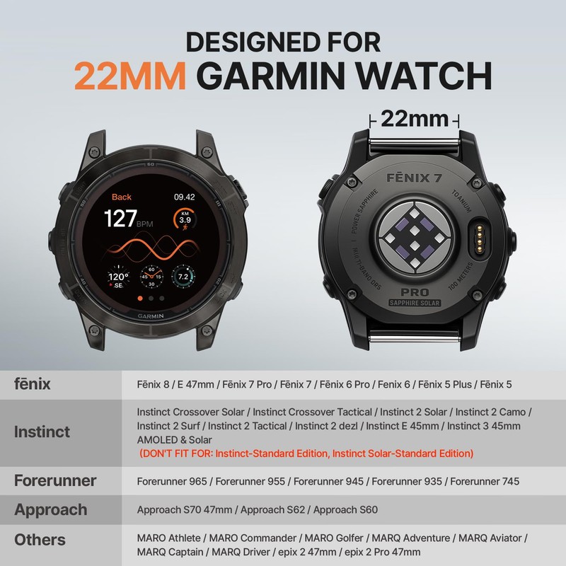 Bandletic 22mm Tactical Military Nylon Watch Band Compatible with Garmin