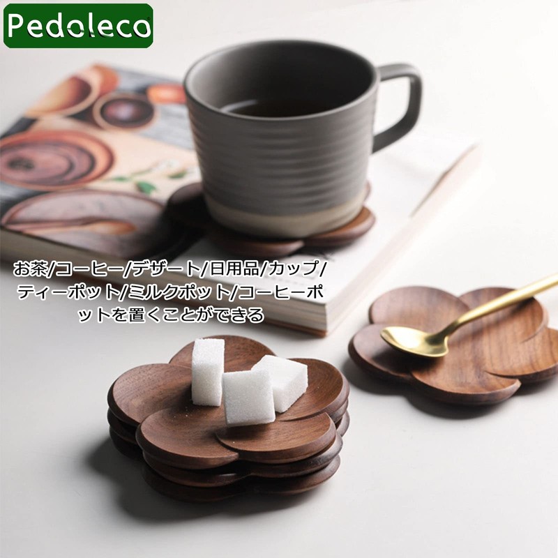 Pedoleco Wooden Coasters, Plum Blossom Shape, 3 Pieces, 3.7 x