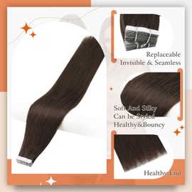 Full Shine Full Shine Tape in Hair Extensions Remy Human Hair Invisible Skin Weft Color 2 Dark Brown Tape Hair Extensions Brazilian Hair 18 Inch 50 Gram Per Package 20 Pieces Seamless Human Hair Extensions