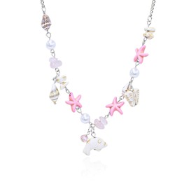 Summer Seashell Beach Pendant Necklace Pearl Starfish Butterfly Beaded Charm Chain Stylish Beautiful Ocean Jewelry Fossil Choker for Women Beach Surf Jewelry Tropical Party Decorations