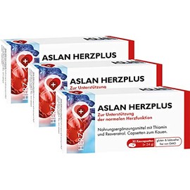 Aslan Herzplus (3 x 30 Chewing Capsules) - Dietary Supplement with Vitamin B1 and Resveratrol to Support Normal Heart Function, Nervous System and Energy