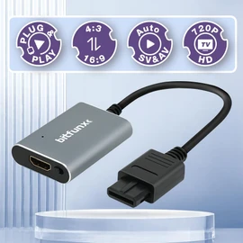 BITFUNX N64/NGC/SFC/SNES HDMI Adapter - Supports Auto SV & AV and 16:9/4:3 Switch, Plug & Play Video Game Adapter with No Lag, HDMI Converter for N64/NGC/SFC/SNES Console (Grey)