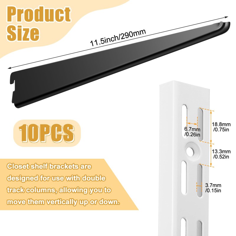 Yalikop 10 Pack Adjustable Shelf Brackets for Double Track System