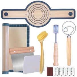 Bread Making Tools and Supplies, Set of 7, inclued Silicone Pastry Mat, Round Baking Mat, Sourdough Danish Dough Whisk, Bread Lame Dough Scoring, Bread Scraper Dough Cutter, Perfects Gift for Baker
