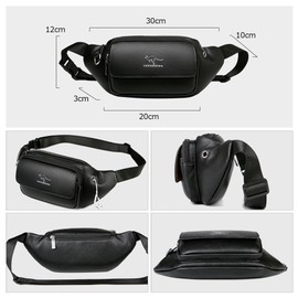 Whatna Y88 Mini One-Shoulder Bag, Men's, Waist Pouch, Mini Waist Bag, With Earphone Hole, Keyring, PU Leather, Unisex, Crossbody Bag, Chest Bag, One Shoulder, Lightweight, Brown, Black, Black F