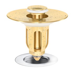 Universal Bathroom Sink Stopper, 1.1~1.5'' Stainless Steel Sink Draw Stopper, Bullet Core Push Type No Overflow Pop Up Sink Drain Plug Bathtub Sink Strainers (Gold)