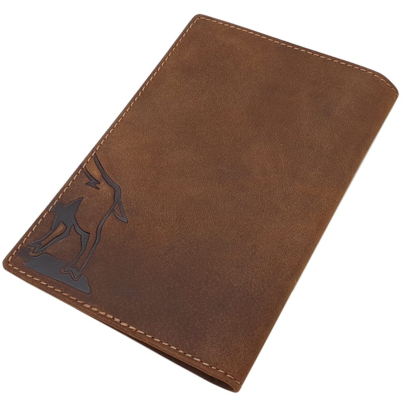 Buffalo Full Leather ID Card Holder with Deer, Boar, Skull
