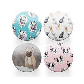 4 x Round French Bulldog Coasters - Dogs Pet Frenchie Set Theme Women House Warming Circle Drinks Kitchen Table Decoration Décor Gift #80148