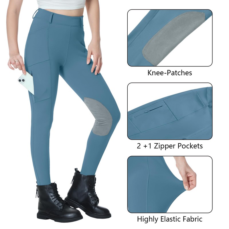 Beroy - Pantalones de equitación con forro polar para mujer,