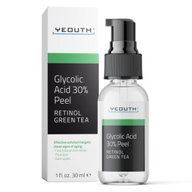YEOUTH Glycolic Acid Peel for Face At-Home Exfoliator with Retinol and Green Tea 30% AHA Facial Remover for Softer, Brighter-Looking Skin Acne Prone Treatment 1 floz Color / YEOUTH 글리콜산 필 포 페이스 레티놀과 녹차가 함유된 가정용 각질 제거제 30% AHA 얼굴 제거제로 더 부드럽고 밝아 보이는 피부 여드름성 관리 1 floz Color