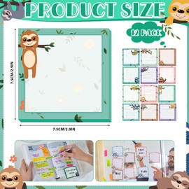 Handepo 12 Pack Notepad Small to Do List Sticky Notes Funny Cute Note Pads Dog Sticky Notes Self Stick Note Pads Memo Pads for Office School, 600 Sheets in Total(Bright Colors,Sloths)