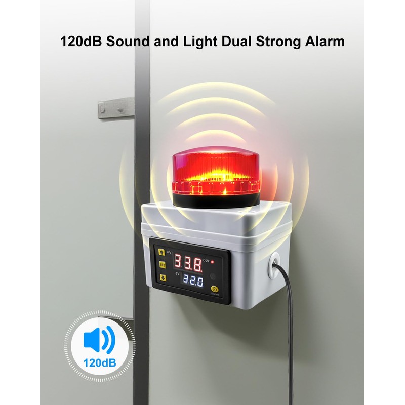 12V 120DB Loud Freezer Alarm with LED Flash, Remote Control