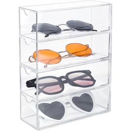 CTDMJ Storage Box for Glasses with 4 Glasses Organiser Drawer Acrylic Clarity Glasses Case Thickened Glasses Stand Glasses Holder Sunglasses Glasses Organiser for Watches, Cosmetics, Jewellery Box