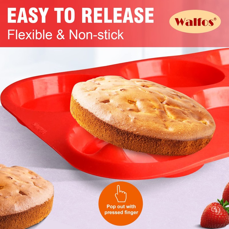 Walfos Silicone Muffin Top Pans for Baking 4inch Jumbo Size,