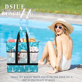 DSIUE Beach Bag with Cooler Waterproof Beach Bags for Women Large Tote Bag for Pool Swim Travel Vacation Essentials