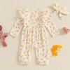 Baby Girl Easter Romper Carrot Bunny Print Ruffled Bodysuit Long