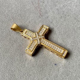 Balaijor Mens and Womens Hip Hop Iced Out Rhinestones Necklace 18K Gold Plated Stainless Steel Cross Pendant Necklace(Gold)