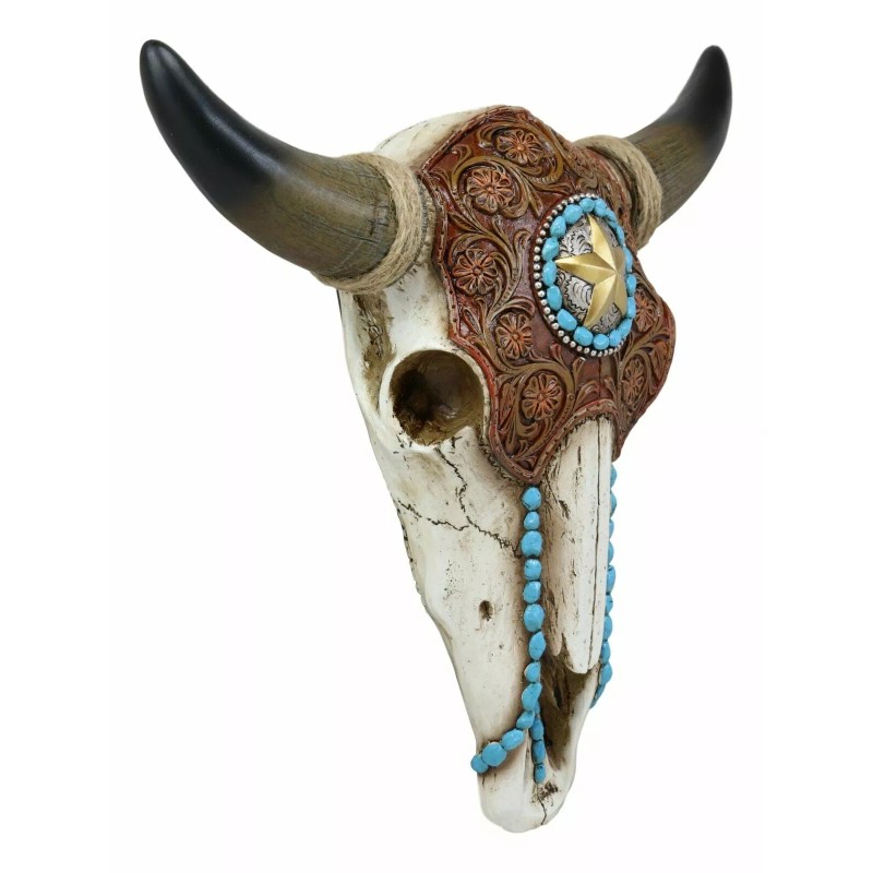 Ebros Gift Western Star Tooled Leather Steer Bison Buffalo Bull