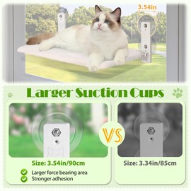 keny Cordless Cat Window Perch, Foldable Cat Hammock with 4 Suction Cups, Reversible Washable Cover, Large Size Cat Window Bed, White
