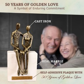 DCAPILLA 50th Wedding Anniversary Couple Gifts - Iron and Marble Sculpture - Gifts for 50th Wedding Anniversary for Parents or Friends - Includes Present Box, Engraved Plaque and Poem Card
