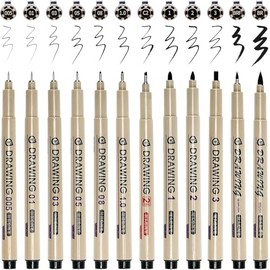 Fineliner Drawing Art Pen, Writing Pens, Inking Markers Liner, Smooth Micro Line Tip, Fine Line Ink Set Study Supplies, 21pcs Black Pens