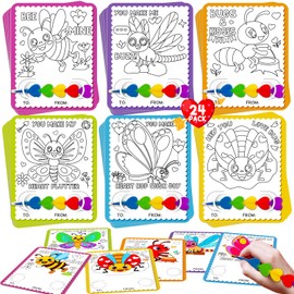 Valentines Day Cards for Kids School, 24 Stacking Heart Crayons with 24 Valentines Day Insect Coloring Exchange Cards for Kids Classroom Treats Prizes Supplies Valentines Party Favors for Boys Girls