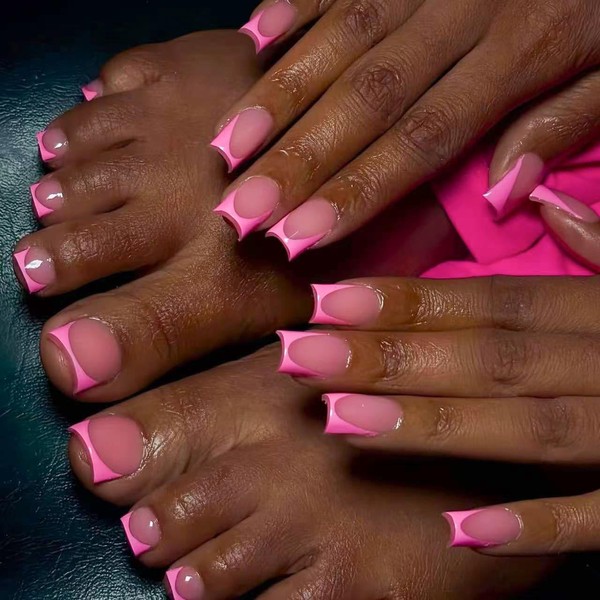 48 Pcs Pink French Tip Press on Nails & Press