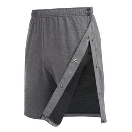 Deyeek Tear Away Shorts for Men Post Surgery Recovery Side Snap Cotton Shorts Mens Tear Away Athletic Pants with Pockets Grey