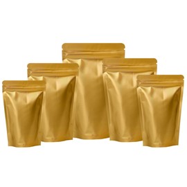25pcs Sealable Matt Pouches Resealable Bags Ziplock, Sealable Matt Bags Reusable Mylar Baggies Heat Seal Packaging Bags for Food Storage (Gold Matt, 11x17cm)
