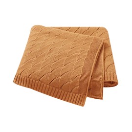 mimixiong Cotton Knit Baby Blanket Soft Crochet Cellular Blanket Baby Gifts for Newborn Boys Girls,100 x 80 cm (Coffee)