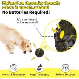 Dog Ball for Aggressive Chewers – Interactive Squeaky Dog Toy Ball, Durable Rubber Chew Toy for Small, Medium & Large Breeds – Keeps Pets Busy, As Seen on TV, Black & Yellow