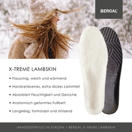 BERGAL X-Treme lambskin insole - fluffy, soft, comfortable footbed for warm feet and support in winter, insole in size 36-42, White