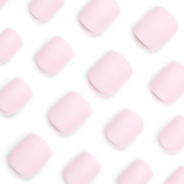 Pink Purple Press on Nails Short Square SWEKKE Petite Fake Nails Pink Full Cover Solid Color False Nails with Nail Glue Matte Glue on Nails Cute Acrylic Nails Artificial Nails For Women Girls 24Pcs