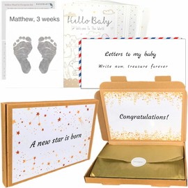 BUSHBABY Ultimate Keepsake Collection A New Star is Born, Baby Shower Gifts, Unique Newborn New Baby Gift for Mum, Inkless Hand and Footprint Kit, Milestone Cards, Letters to My Baby, Boy Girl Unisex