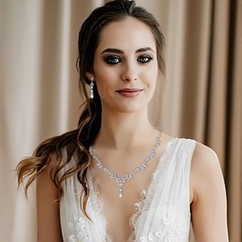 Crysdue Vintage Wedding Necklace Dangle Earrings Set for bride, Cubic Zirconia Simulate Pearl Flower Leaf Vine Jewelry Set for Wedding Prom Party