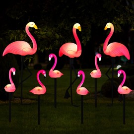 Tujoe 9 Pcs Flamingo Solar Lights LED Flamingo Stake Lights Waterproof Flamingo Lights for Outdoor Pink Yard Lawn Garden Ornaments Patio Pond Ground Backyard Decor Pathway Outside Decorations